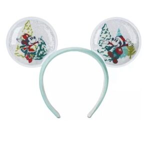Disney Parks 2022 Holiday Christmas Mickey Minnie Snow Globe Headband Ea…